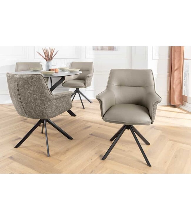 Invicta Interior Draaistoel LE GRAND taupe echt leer getextureerde stof zwart metalen frame - 46990