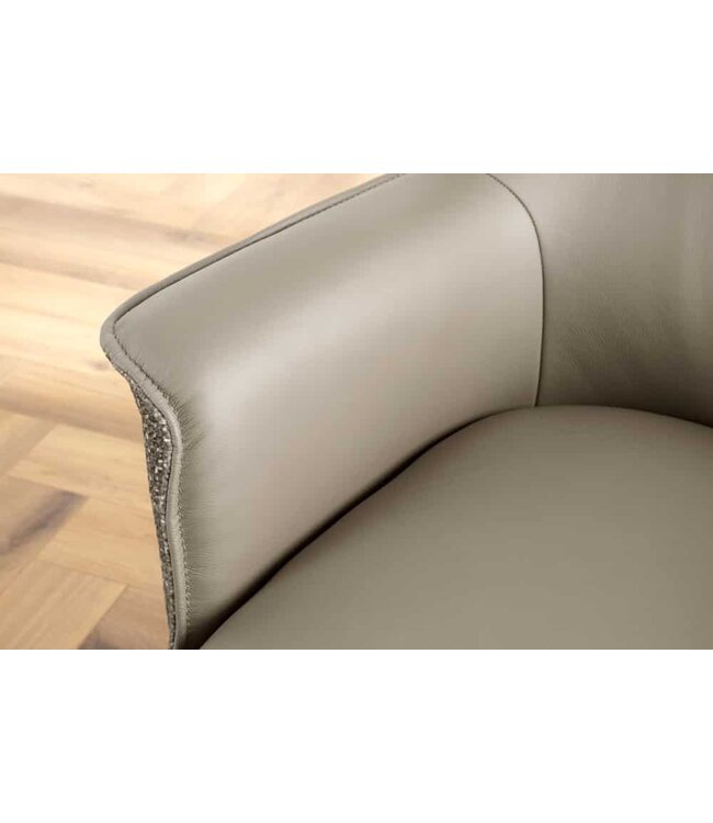 Invicta Interior Draaistoel LE GRAND taupe echt leer getextureerde stof zwart metalen frame - 46990