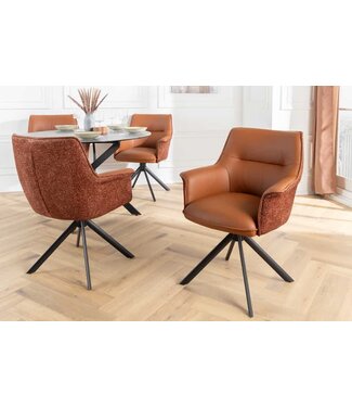 Invicta Interior Bureaustoel LE GRAND cognac echt leer structuurstof zwart metalen frame - 46989