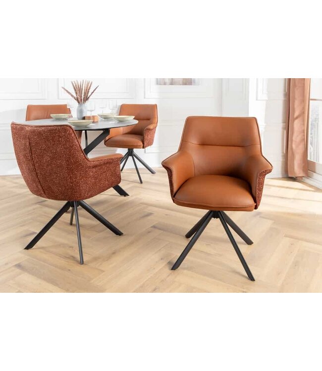 Invicta Interior Bureaustoel LE GRAND cognac echt leer structuurstof zwart metalen frame - 46989