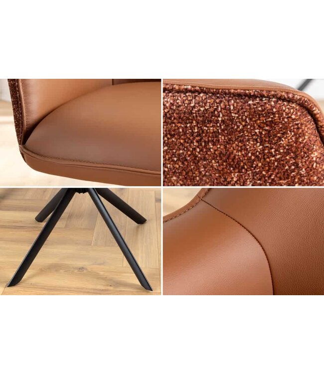 Invicta Interior Bureaustoel LE GRAND cognac echt leer structuurstof zwart metalen frame - 46989