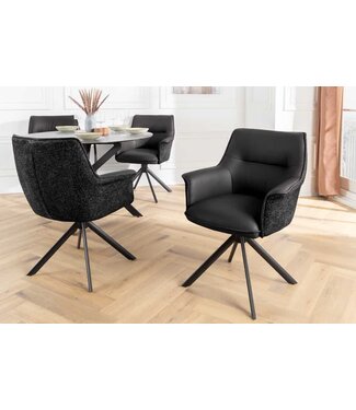 Invicta Interior Bureaustoel LE GRAND zwart echt leer, getextureerde stof, metalen frame met armleuning - 46988