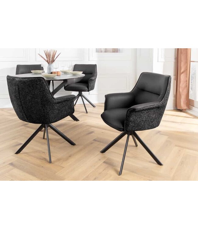 Invicta Interior Bureaustoel LE GRAND zwart echt leer, getextureerde stof, metalen frame met armleuning - 46988