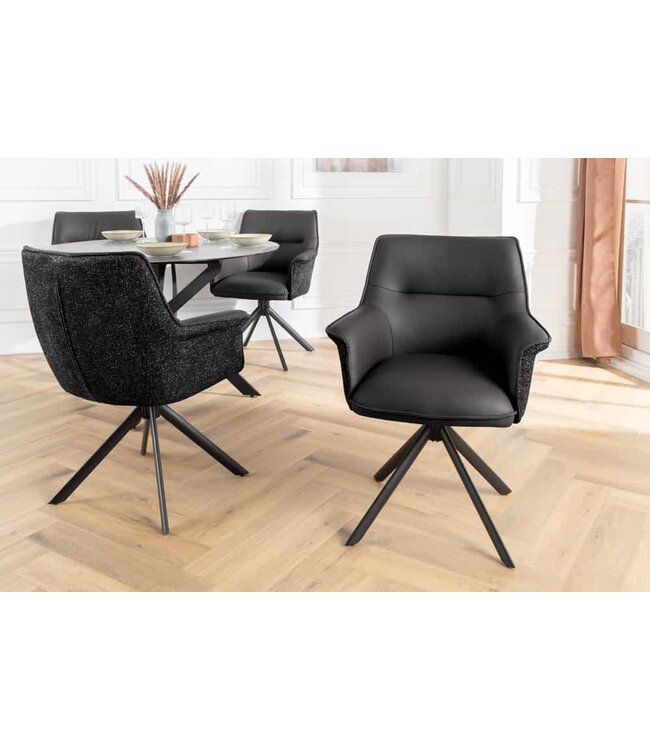 Invicta Interior Bureaustoel LE GRAND zwart echt leer, getextureerde stof, metalen frame met armleuning - 46988