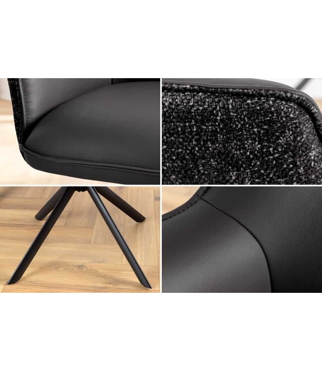 Invicta Interior Bureaustoel LE GRAND zwart echt leer, getextureerde stof, metalen frame met armleuning - 46988