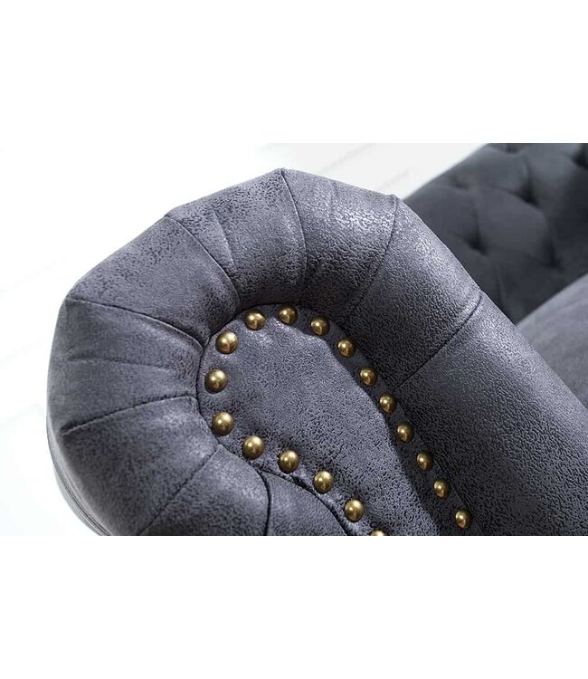 Invicta Interior Chesterfield 2-zitsbank 150 cm antiek grijs microvezel stiksels met veerknopen - 37390