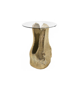 Invicta Interior Bijzettafel WILDLIFE CROCODILE 50 cm rond, salontafel van gehard glas, goudkleurig - 46986