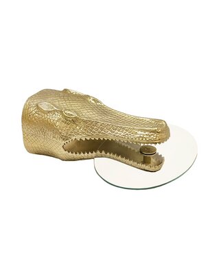 Invicta Interior Bijzettafel WILDLIFE CROCODILE 75 cm hangende salontafel ovaal gehard glas goud - 46434