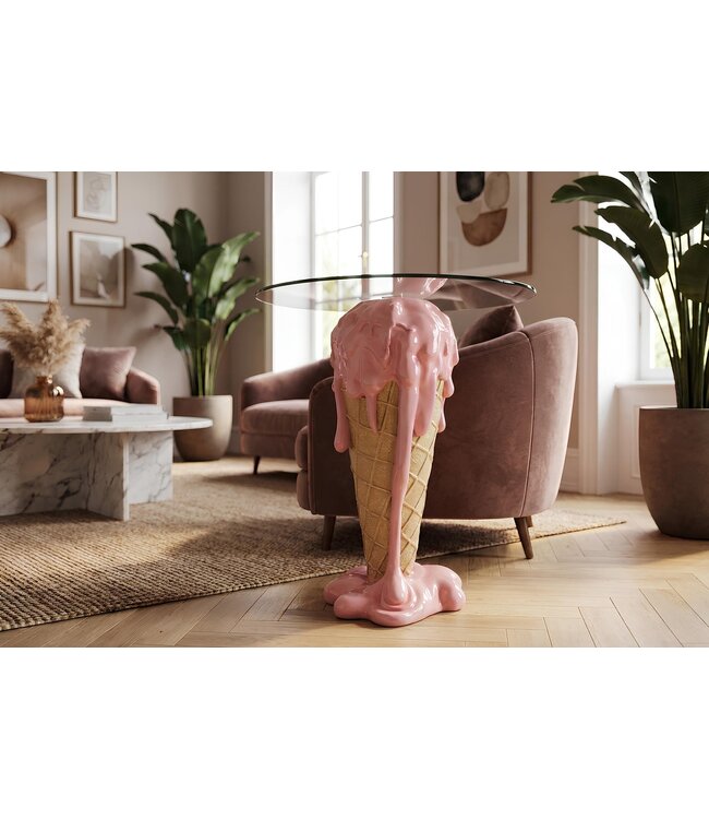 Invicta Interior Bistrobartafel ICE CREAM 75cm met gehard glas, roze beige - 48038