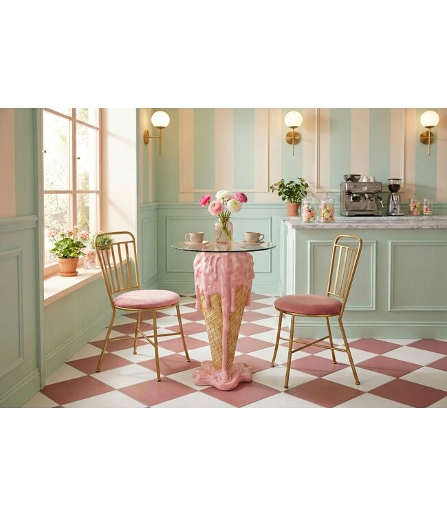 Invicta Interior Bistrobartafel ICE CREAM 75cm met gehard glas, roze beige - 48038