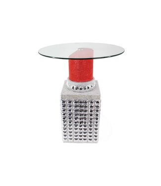 Invicta Interior Bistrotafel LIPSTICK 75 cm rond met gehard glas rood zilver - 48040
