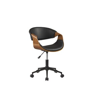 Invicta Interior Bureaustoel ORGANIC draaibaar kunstleer zwart met walnoothouten look - 47722