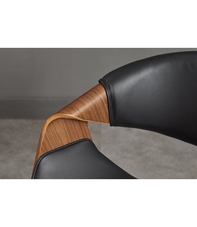 Invicta Interior Bureaustoel ORGANIC draaibaar kunstleer zwart met walnoothouten look - 47722