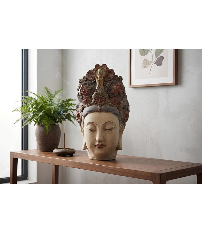 Invicta Interior Decoratief beeldje BOEDDHAHOOFD 45 cm handgemaakt veelkleurig - 48041