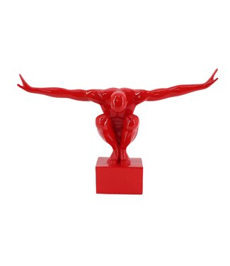 Invicta Interior Decoratief beeldje HOOGDIVER 50 cm handgemaakte atleet sculptuur rood - 48042