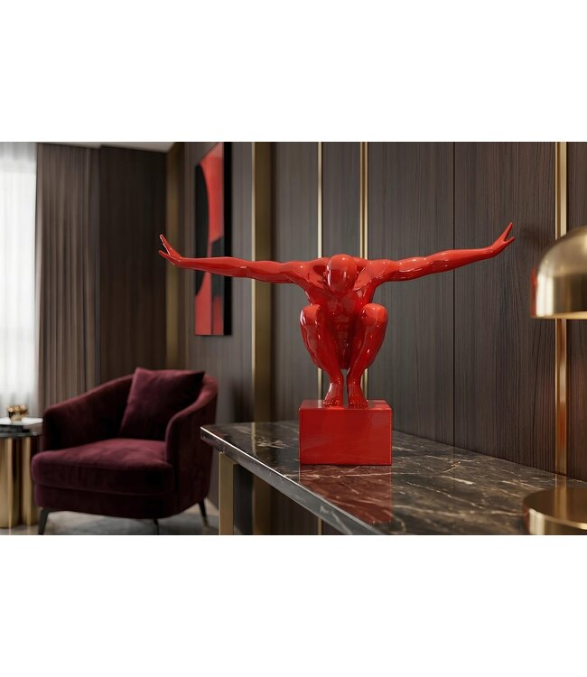 Invicta Interior Decoratief beeldje HOOGDIVER 50 cm handgemaakte atleet sculptuur rood - 48042
