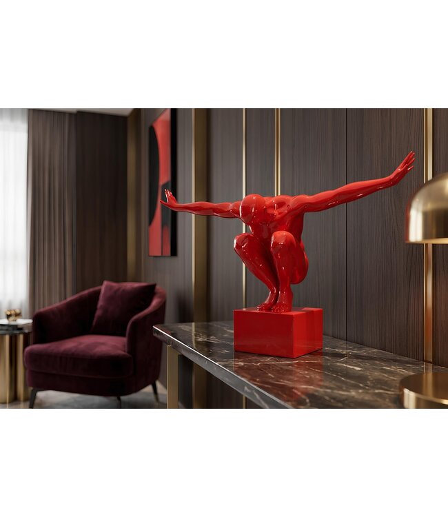 Invicta Interior Decoratief beeldje HOOGDIVER 50 cm handgemaakte atleet sculptuur rood - 48042