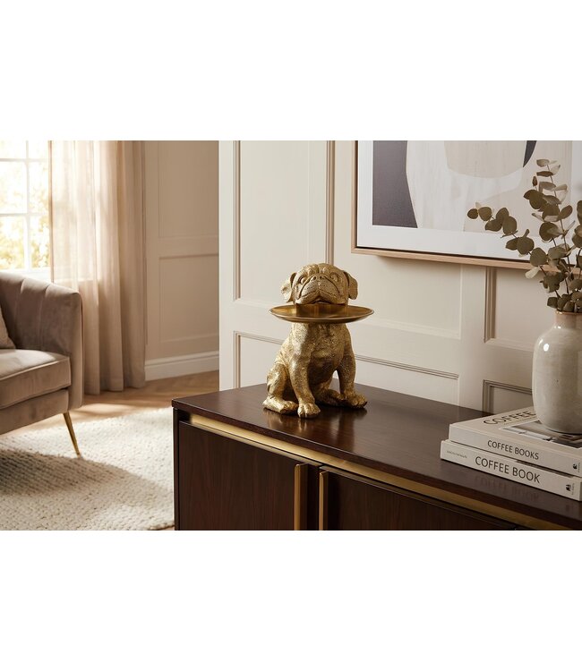 Invicta Interior Decoratief beeldje van een bulldog, 32 cm, spaarpot met opbergvak, goudkleurig. - 48043