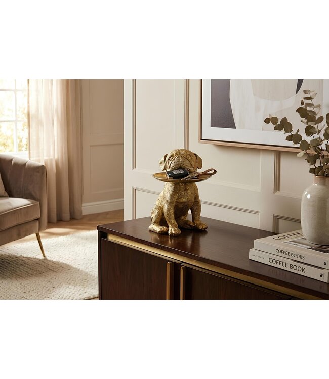 Invicta Interior Decoratief beeldje van een bulldog, 32 cm, spaarpot met opbergvak, goudkleurig. - 48043