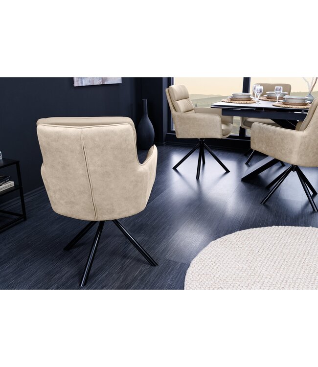 Invicta Interior Draaistoel BIG GEORGE 360° met armleuningen van leer en microvezel in beige - 48404