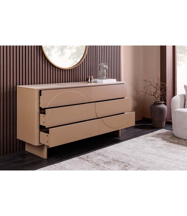 Invicta Interior Dressoir SAVOY 150 cm 3D naturel met travertijnmarmeren keramisch blad - 47806