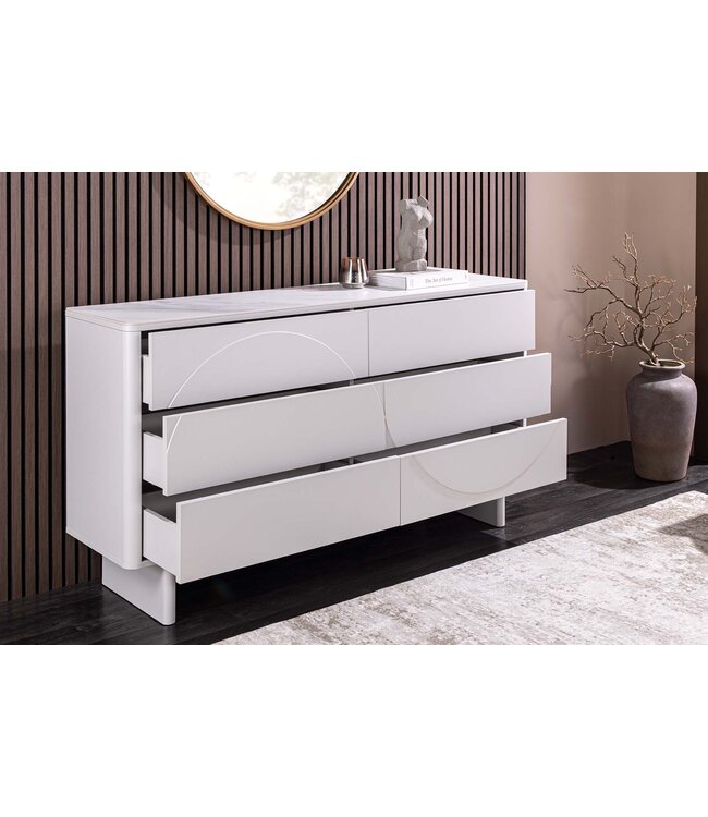 Invicta Interior Dressoir SAVOY 150 cm 3D wit met wit marmeren keramisch blad - 47805