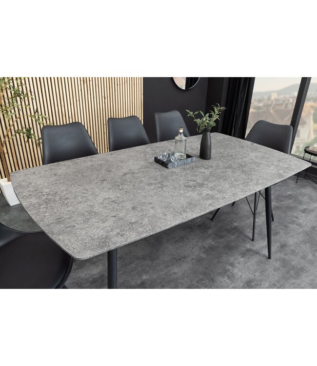 Invicta Interior Eettafel APARTMENT 140 cm, grijze steenlook met zwart metalen frame - 47066