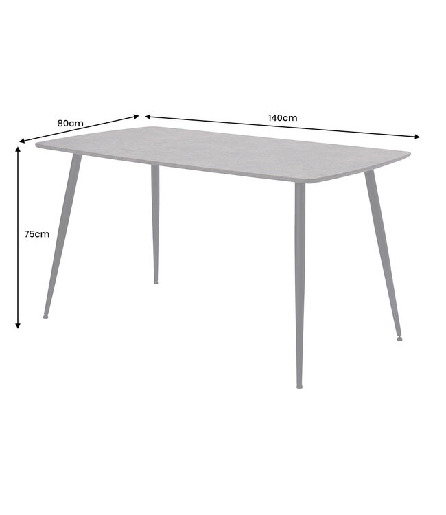 Invicta Interior Eettafel APARTMENT 140 cm, grijze steenlook met zwart metalen frame - 47066