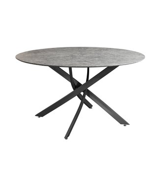 Invicta Interior Eettafel HELIX 120 cm rond, grijze steenlook met zwart metalen frame - 47068