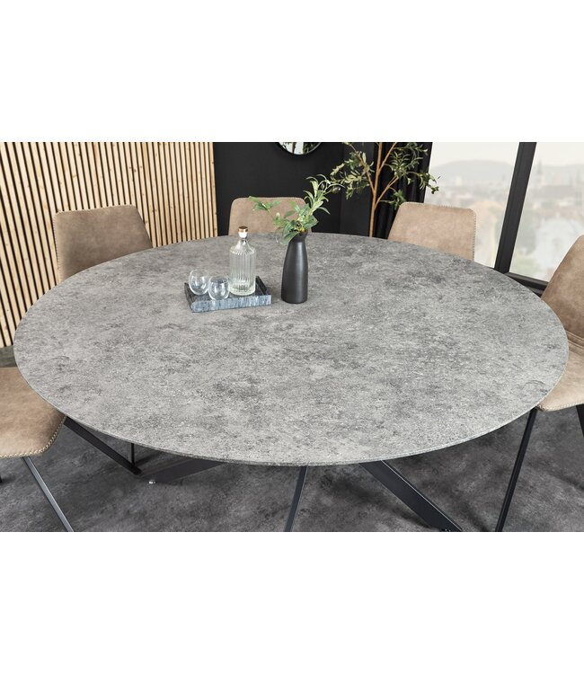 Invicta Interior Eettafel HELIX 120 cm rond, grijze steenlook met zwart metalen frame - 47068
