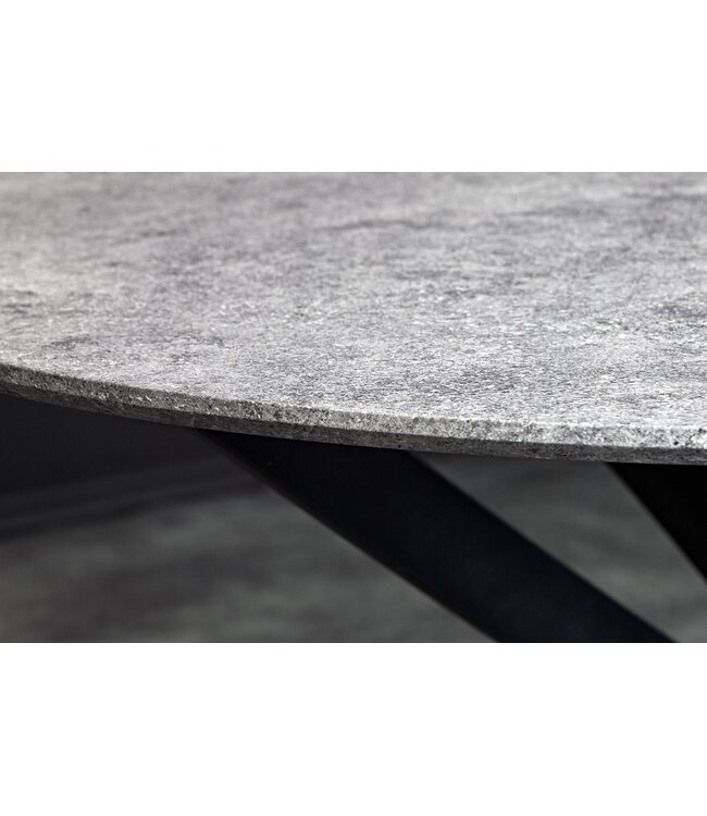 Invicta Interior Eettafel HELIX 120 cm rond, grijze steenlook met zwart metalen frame - 47068