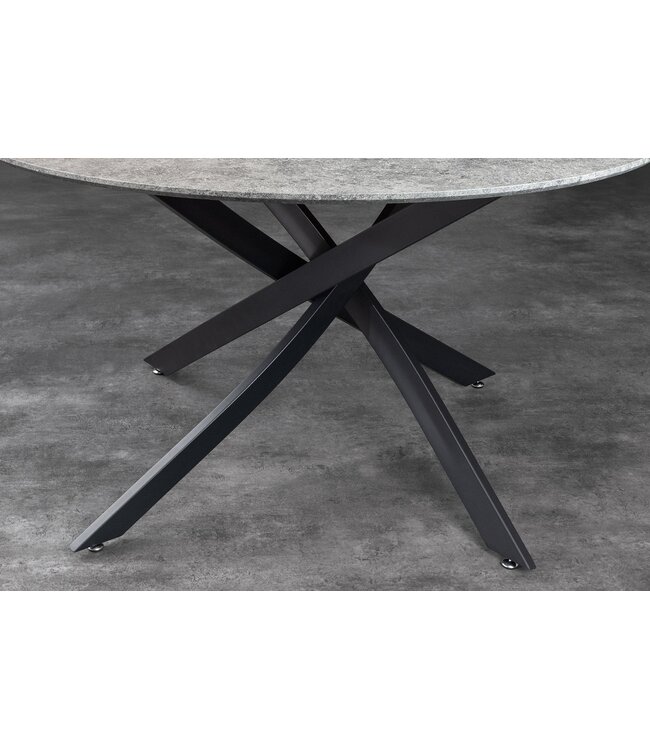 Invicta Interior Eettafel HELIX 120 cm rond, grijze steenlook met zwart metalen frame - 47068
