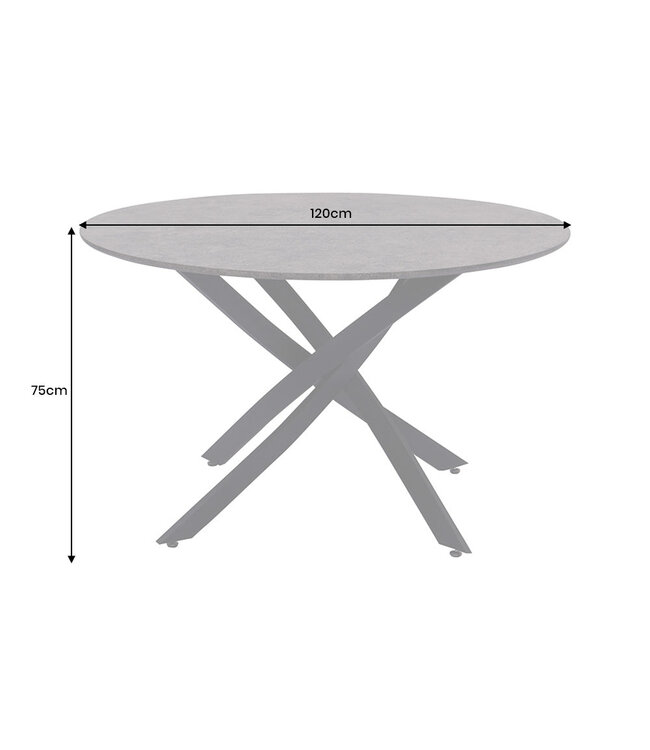Invicta Interior Eettafel HELIX 120 cm rond, grijze steenlook met zwart metalen frame - 47068
