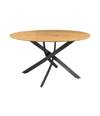Invicta Interior Eettafel HELIX 120 cm rond, natuurlijke eikenhoutlook met zwart metalen frame - 47067