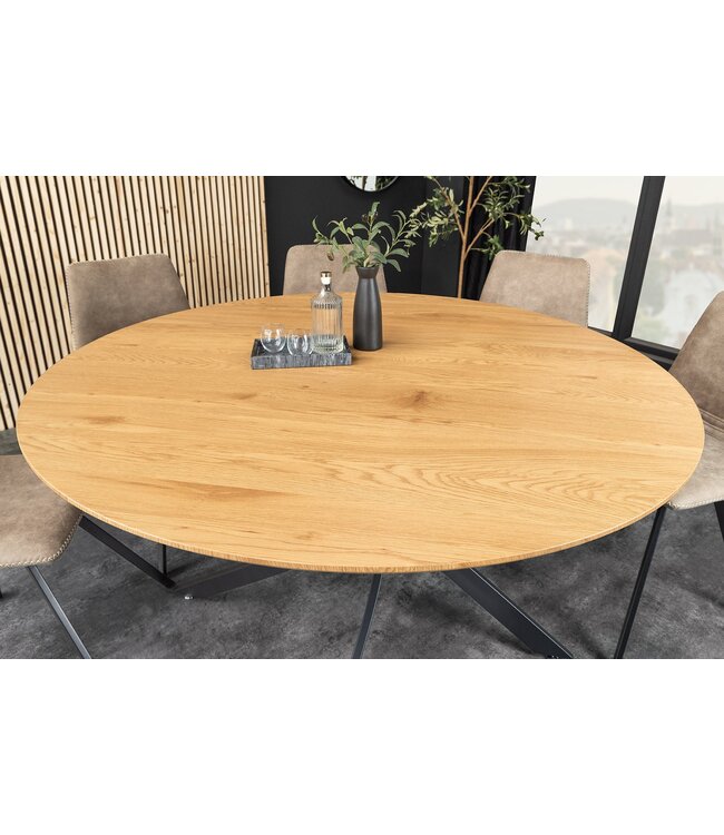 Invicta Interior Eettafel HELIX 120 cm rond, natuurlijke eikenhoutlook met zwart metalen frame - 47067