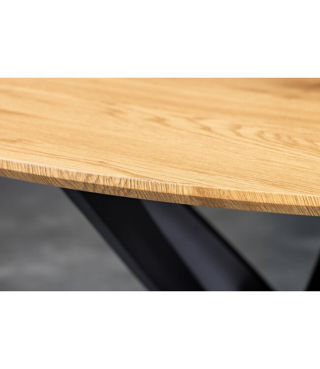 Invicta Interior Eettafel HELIX 120 cm rond, natuurlijke eikenhoutlook met zwart metalen frame - 47067
