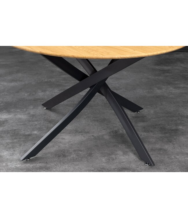 Invicta Interior Eettafel HELIX 120 cm rond, natuurlijke eikenhoutlook met zwart metalen frame - 47067