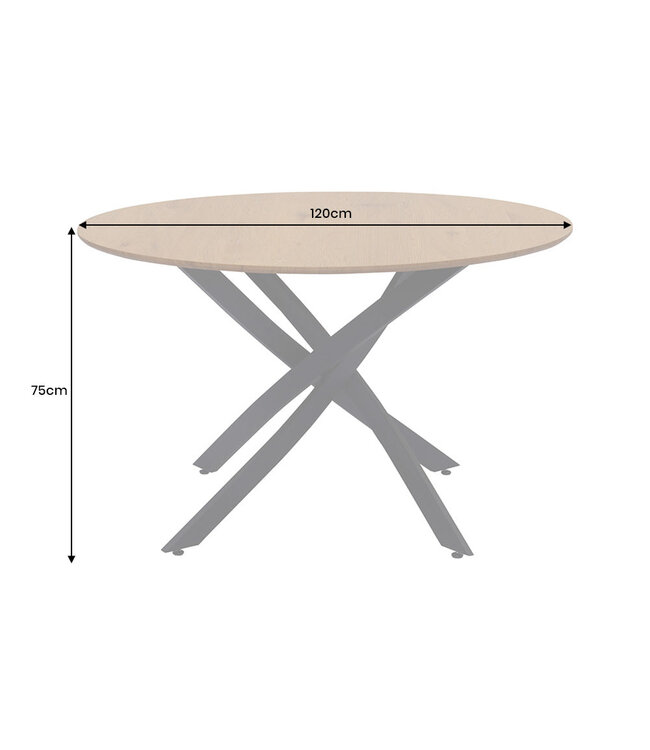 Invicta Interior Eettafel HELIX 120 cm rond, natuurlijke eikenhoutlook met zwart metalen frame - 47067