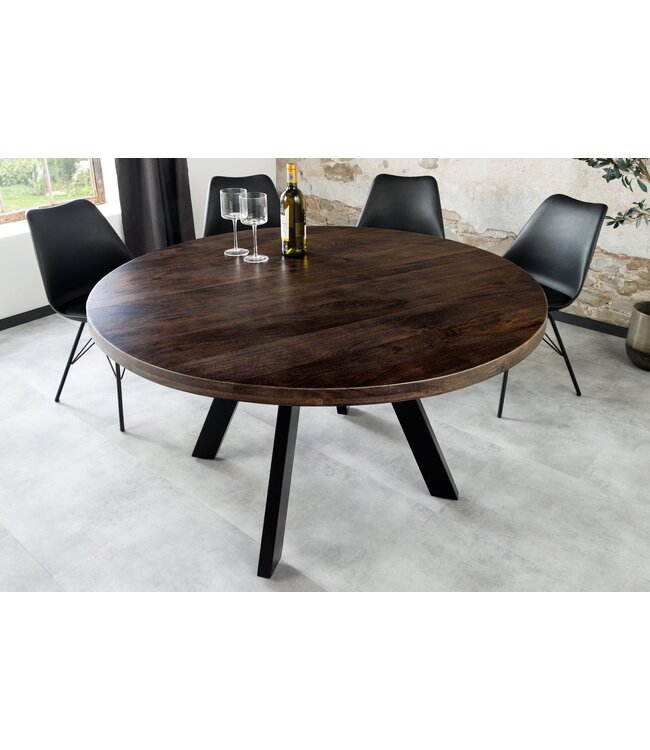 Invicta Interior Eettafel IRON CRAFT Ø 120cm rond mangohout taupebruin met zwarte poten - 46796