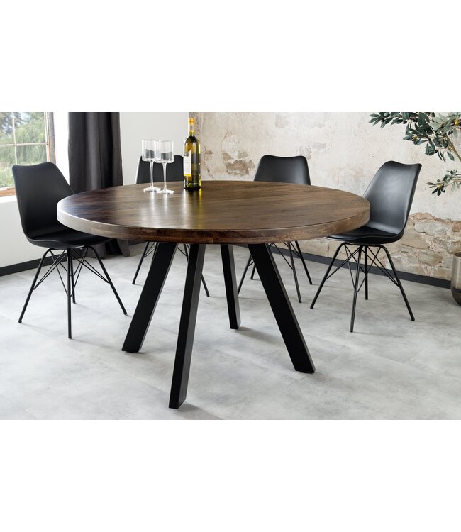 Invicta Interior Eettafel IRON CRAFT Ø 120cm rond mangohout taupebruin met zwarte poten - 46796