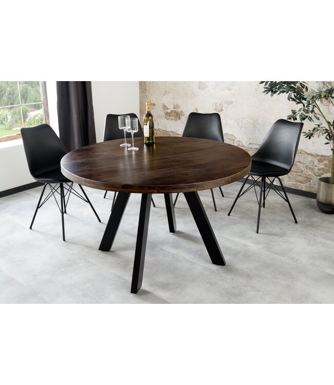Invicta Interior Eettafel IRON CRAFT Ø 120cm rond mangohout taupebruin met zwarte poten - 46796