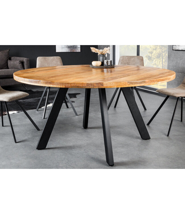 Invicta Interior Eettafel IRON CRAFT Ø 140cm rond mango naturel met zwarte metalen poten - 45256