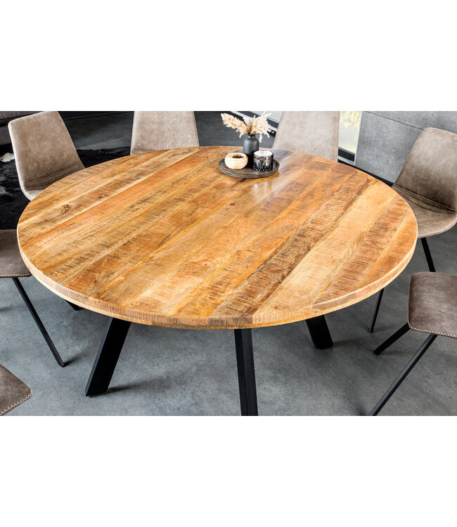 Invicta Interior Eettafel IRON CRAFT Ø 140cm rond mango naturel met zwarte metalen poten - 45256