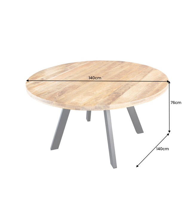 Invicta Interior Eettafel IRON CRAFT Ø 140cm rond mango naturel met zwarte metalen poten - 45256