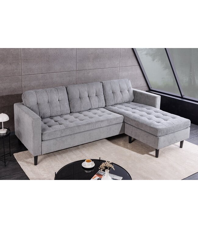 Invicta Interior Hoekbank STOCKHOLM 220 cm 3-zits met pocketvering en koordbekleding, grijs - 46775