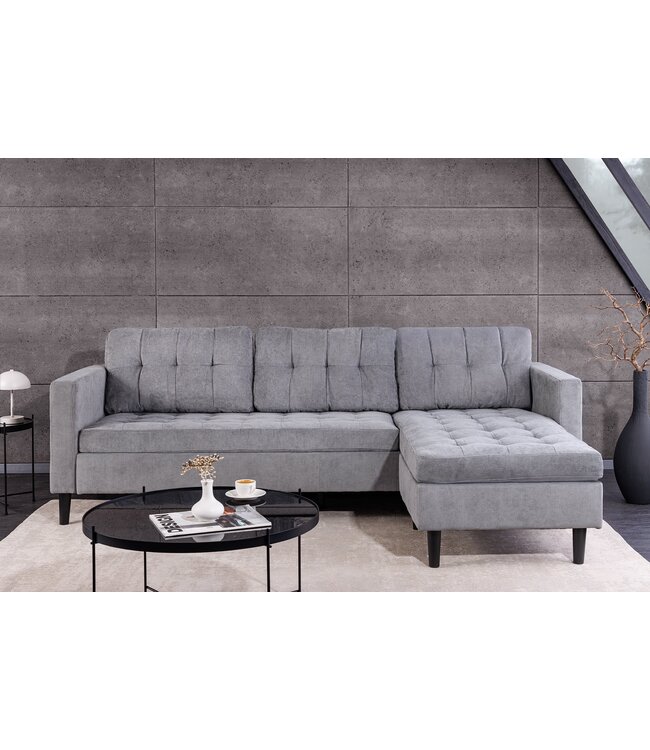 Invicta Interior Hoekbank STOCKHOLM 220 cm 3-zits met pocketvering en koordbekleding, grijs - 46775