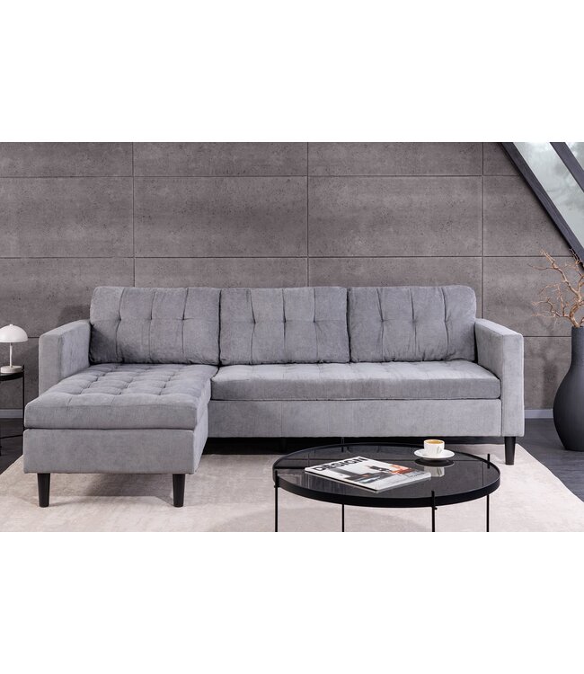 Invicta Interior Hoekbank STOCKHOLM 220 cm 3-zits met pocketvering en koordbekleding, grijs - 46775