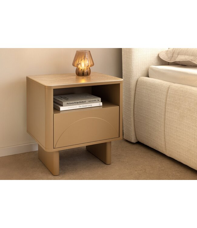 Invicta Interior Nachtkastje SAVOY 50 cm 3D naturel met travertijnmarmeren keramisch blad - 47802