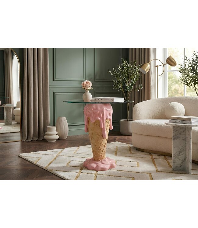 Invicta Interior Salontafel ICE CREAM 50cm met gehard glas roze beige - 48036