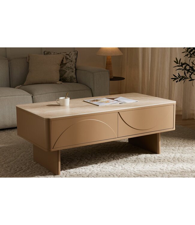 Invicta Interior Salontafel SAVOY 120 cm 3D naturel met travertijnmarmeren keramisch blad - 47804